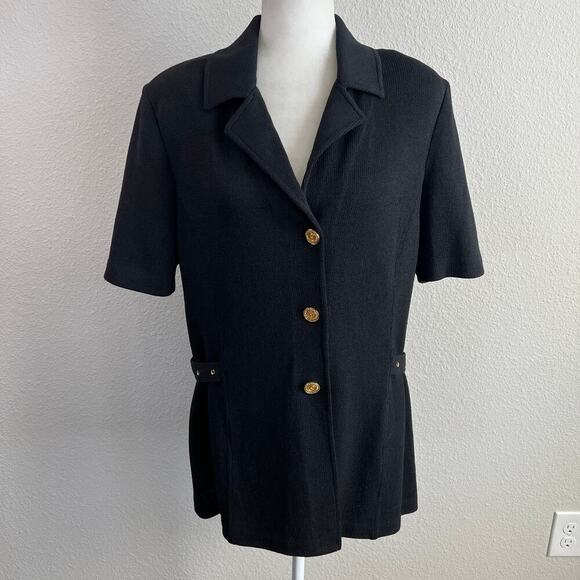 St. John Collection Tops - St. John Collection Knit Top Women's 12 Black Button Down Blouse Short Sleeve